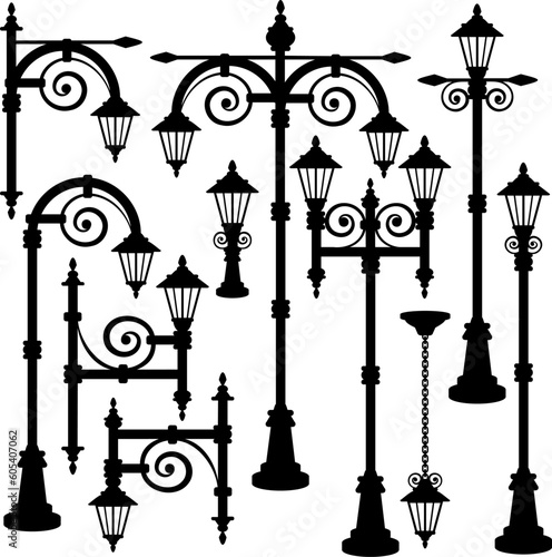 set of silhouettes of lamps