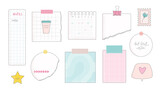 Paper notes, schedule, to-do list, planner, memories vector illustrations set. Cute memo template for stickers