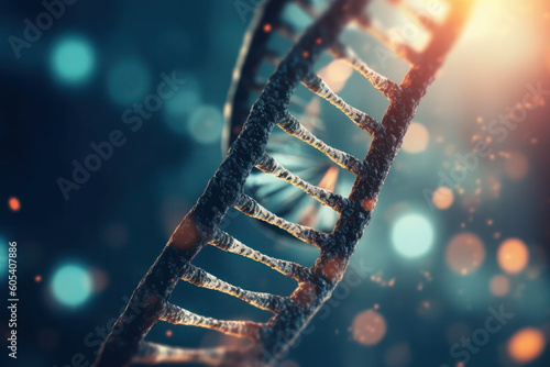 Abstract damaged DNA structure. medical science background. blue neon illustration. AI generative