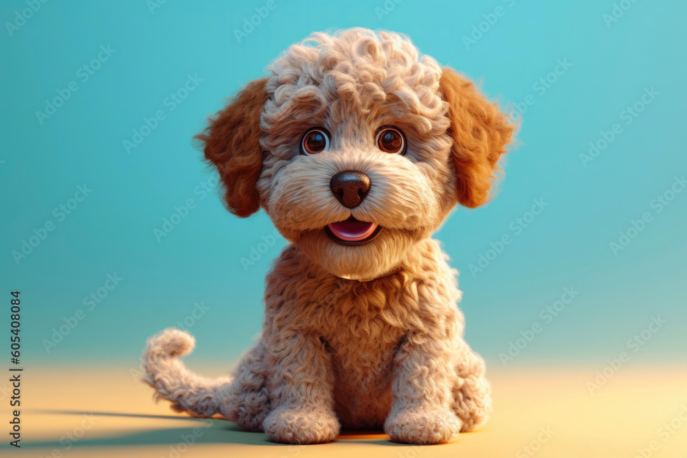 Super Adorable little beige puppy rendered by cartoon, sweet smile. Generative AI