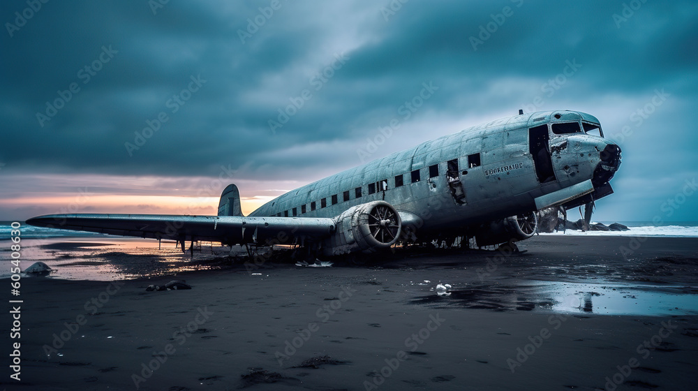 Obraz premium airplane wreck at sunset