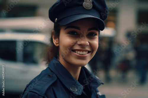Polite and Gracious Female Law Enforcer. Generative AI © Andrii 
