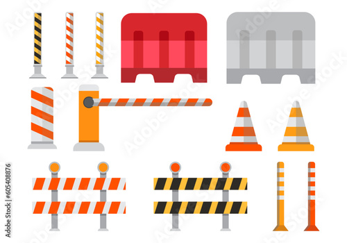 set vector road barrier and street barriers. vector illustration