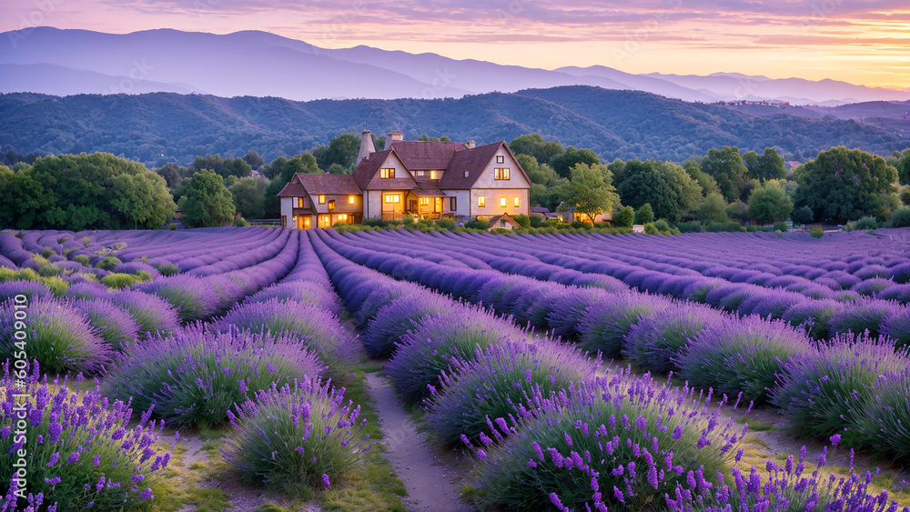 Maison dans un champ de lavande Maison dans un champ de lavande