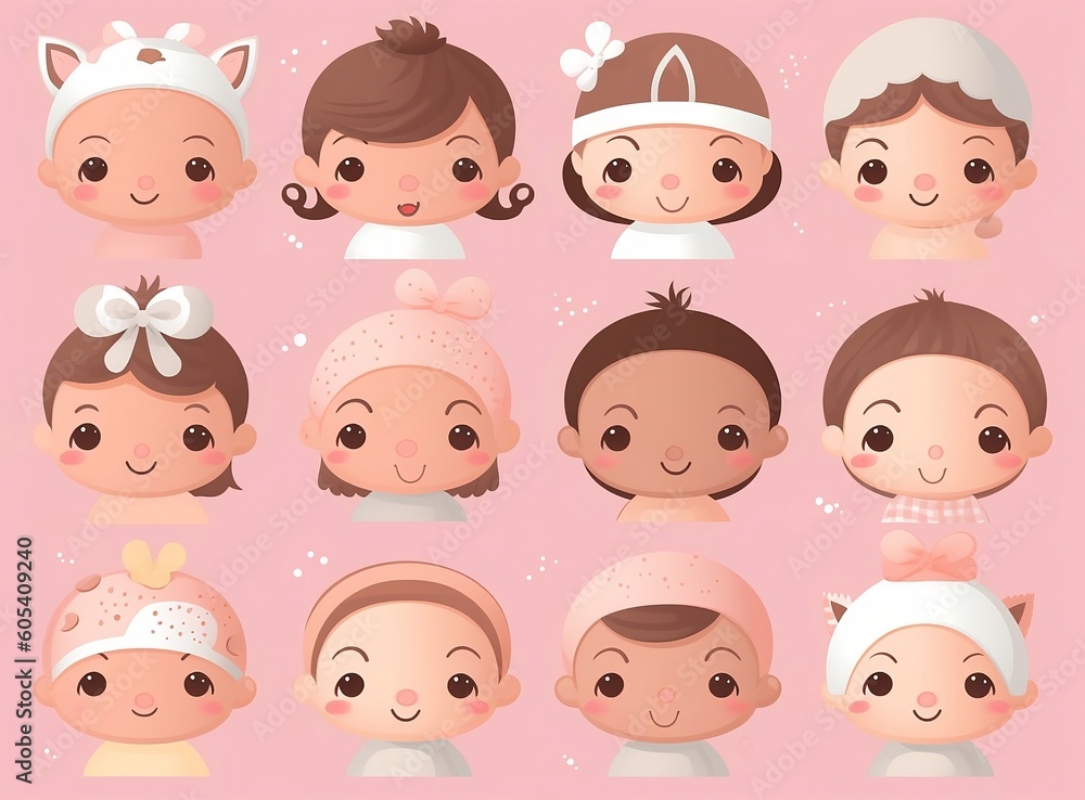 cute and minimal clip art illustrator baby , little boy , little girl in pink pastel color on plain background with high resolution. cute and minimal clip art illustrator baby , little boy , little girl in pink pastel color on plain background with high resolution.