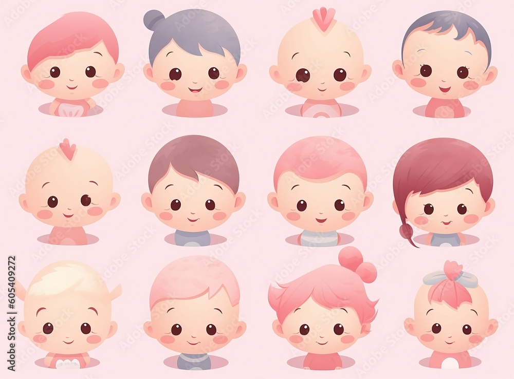 cute and minimal clip art illustrator baby , little boy , little girl in pink pastel color on plain background with high resolution. cute and minimal clip art illustrator baby , little boy , little girl in pink pastel color on plain background with high resolution.