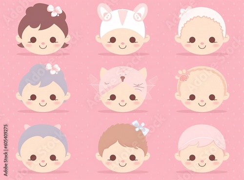 cute and minimal clip art illustrator baby , little boy , little girl in pink pastel color on plain background with high resolution.