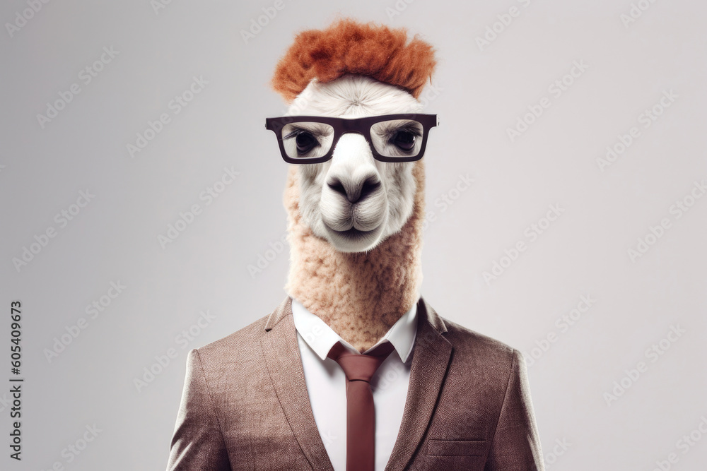 Business Alpaca, white background. Generative AI Business Alpaca, white background. Generative AI