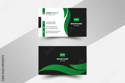 Double-sided black and green modern creative business card. Creative and clean business card.Vector illustration.