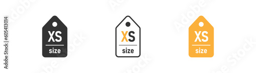 Label size XS icon on light background. Clothes symbol. Measurement standart, shopping, laundry. Outline, flat and colored style. Flat design. Vector illustration