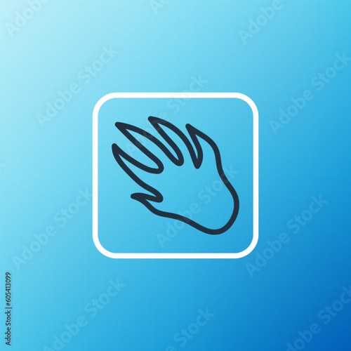 Line Alligator crocodile paw footprint icon isolated on blue background. Colorful outline concept. Vector