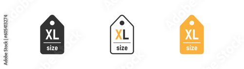 Label size XL icon on light background. Apparel symbol. Measurement standart, extra large t-shirt, cloting tag. Outline, flat and colored style. Flat design. Vector illustration