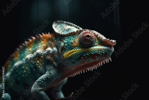 Animal and nature concept. Colorful and beautiful chameleon close-up portrait. Generative AI © Rytis