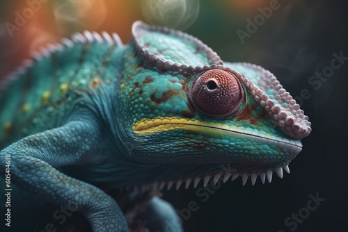 Animal and nature concept. Colorful and beautiful chameleon close-up portrait. Generative AI