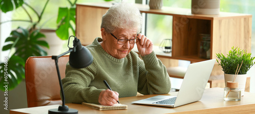 Senior woman working with l...