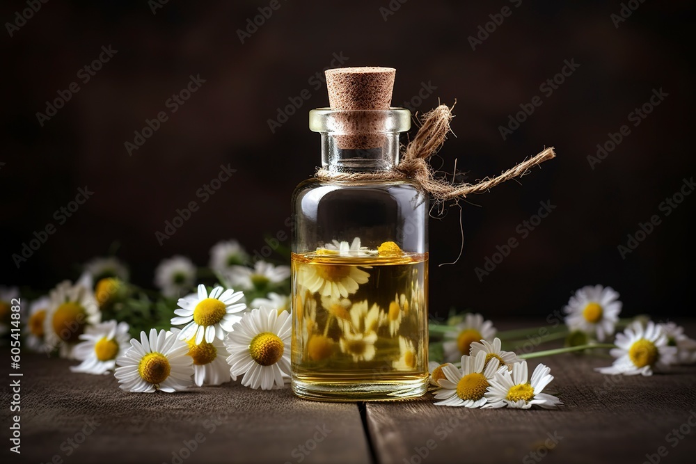 Herb essential oil aroma bootle and leaf , Generative Ai Herb essential oil aroma bootle and leaf , Generative Ai