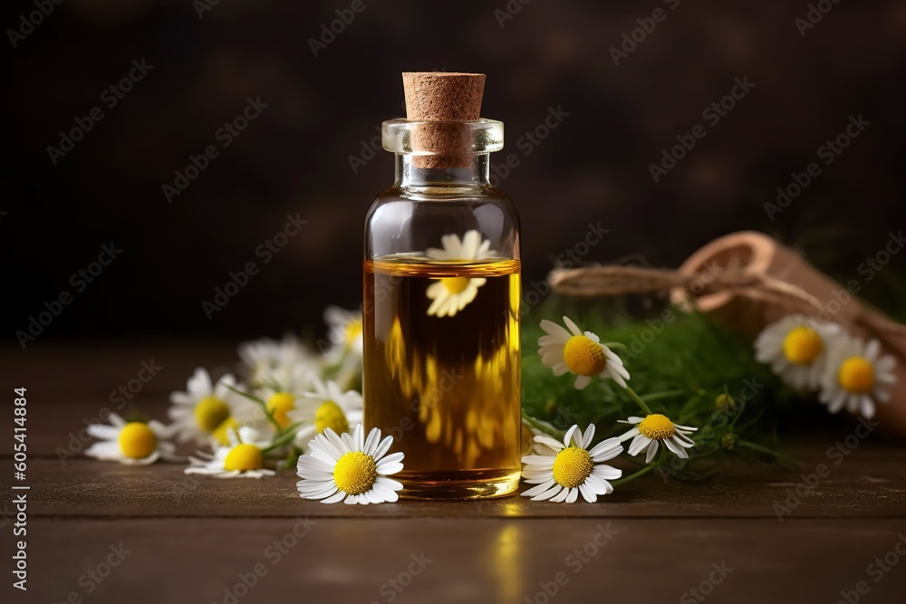 Herb essential oil aroma bootle and leaf , Generative Ai Herb essential oil aroma bootle and leaf , Generative Ai