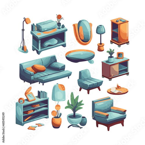 Mid century furniture flat modern icons design