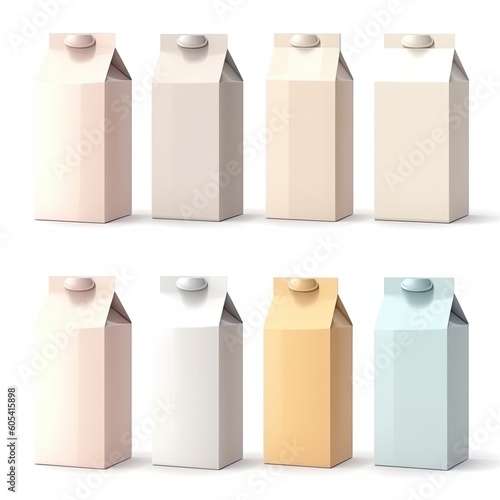 Mockup of aseptic food packaging for dairy products or beverages. Realistic vector illustration for branding.