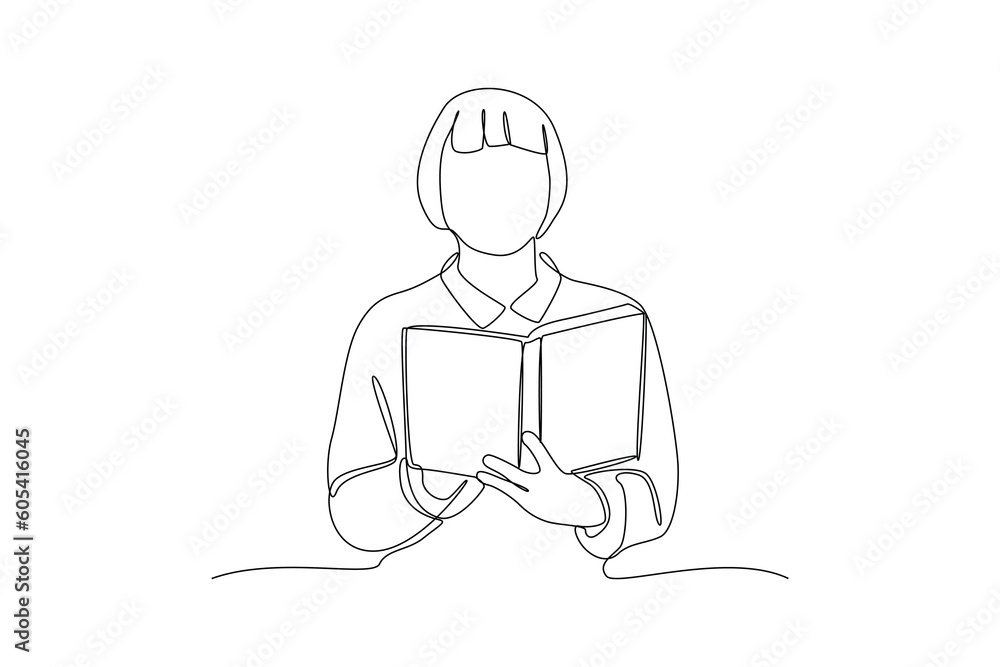 Continuous one-line drawing woman reading a book relax. Book concept. Single line drawing design graphic vector illustration Continuous one-line drawing woman reading a book relax. Book concept. Single line drawing design graphic vector illustration