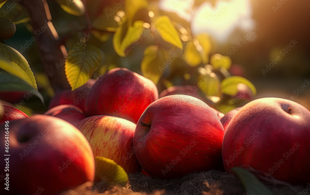 Apple Orchard on sunny day. Generative Ai image Apple Orchard on sunny day. Generative Ai image