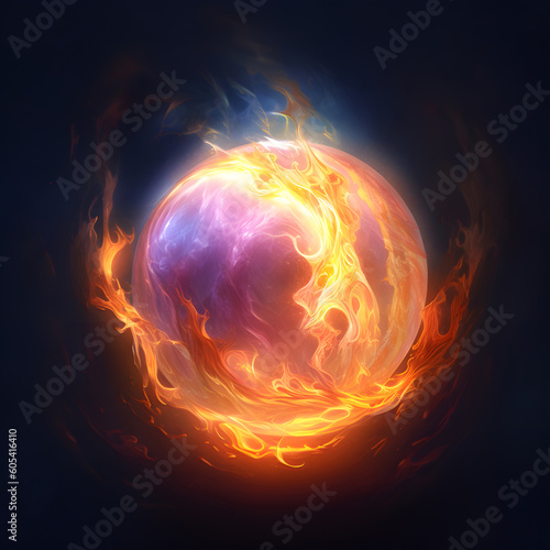 A magical burning glowing orb covered in flames and fire. Generative AI
