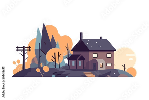 landscape with cute cartoon cottage © djvstock