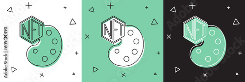 Set NFT Digital crypto art icon isolated on white and green, black background. Non fungible token. Vector