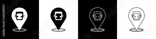 Set Boxing helmet icon isolated on black and white background. Vector