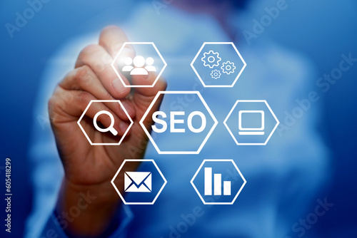  SEO Search Engine Optimization Marketing Technology concept background.
