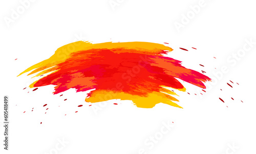 Salpicadura de pintura color rojo y amarillo. Vector de textura en forma de tinta o brocha. Concepto de acuarela. Ensuciar. Ni√±os pintando.