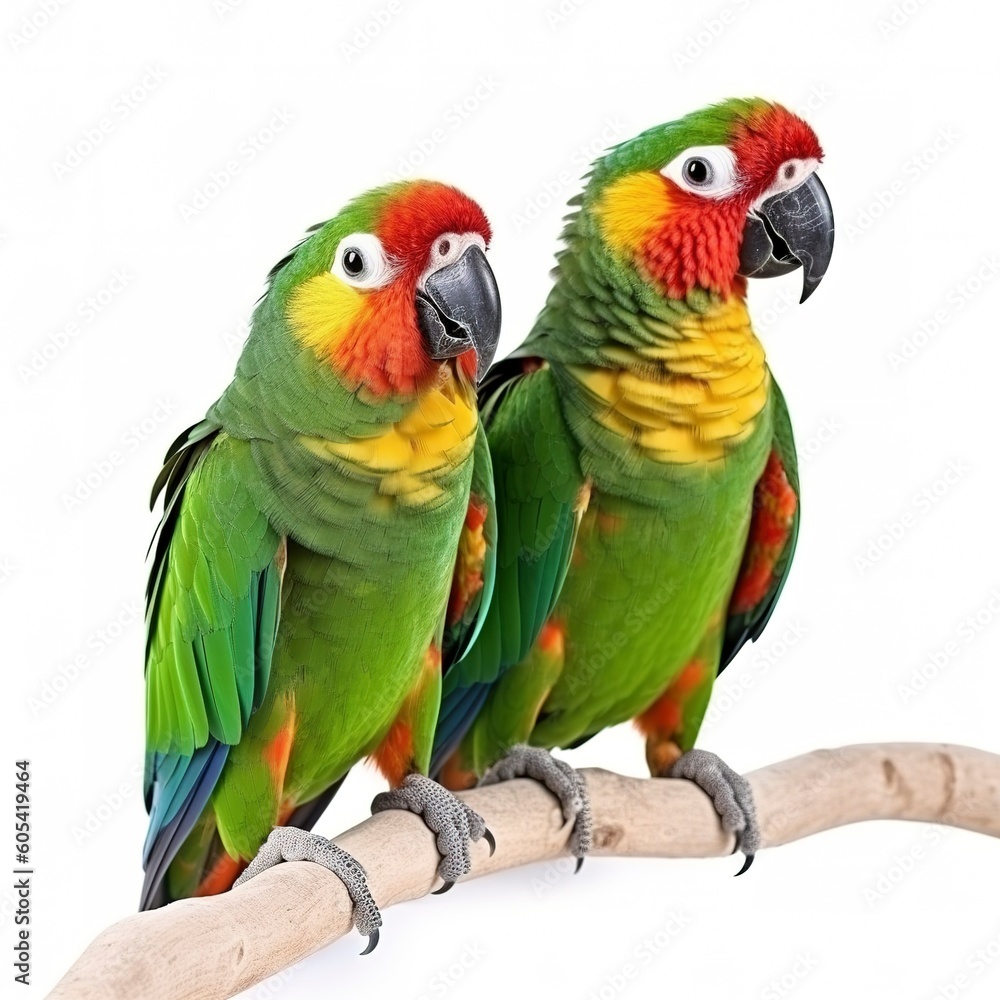 parrots isolated on white background, generate ai