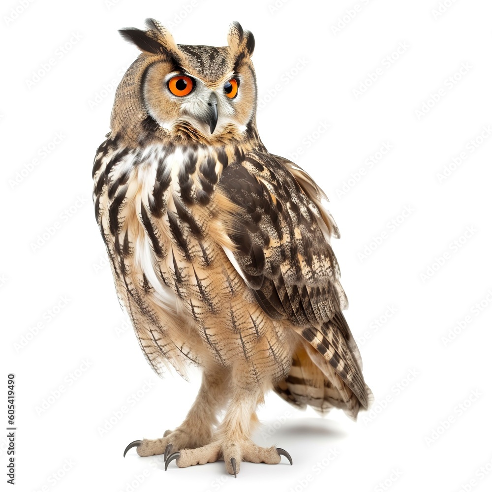 Fototapeta premium Owl isolated on white background, generate ai