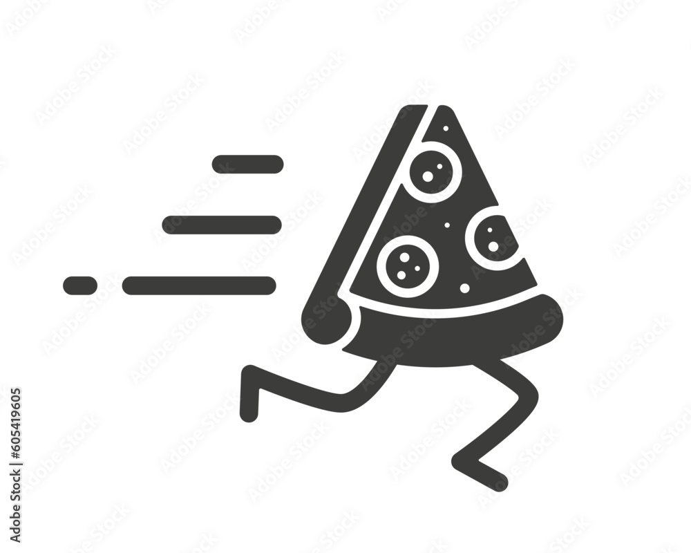 Black pizza slice icon logo for fast food delivery. Fast food food. Vector illustration. Flat style. Black pizza slice icon logo for fast food delivery. Fast food food. Vector illustration. Flat style.
