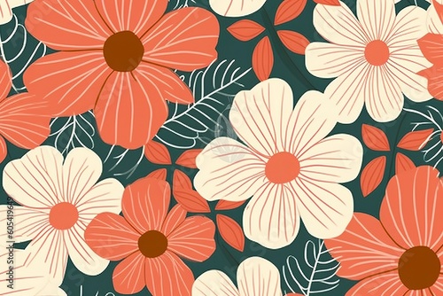 Retro floral seamless pattern. Groovy Daisy Flower   generate ai
