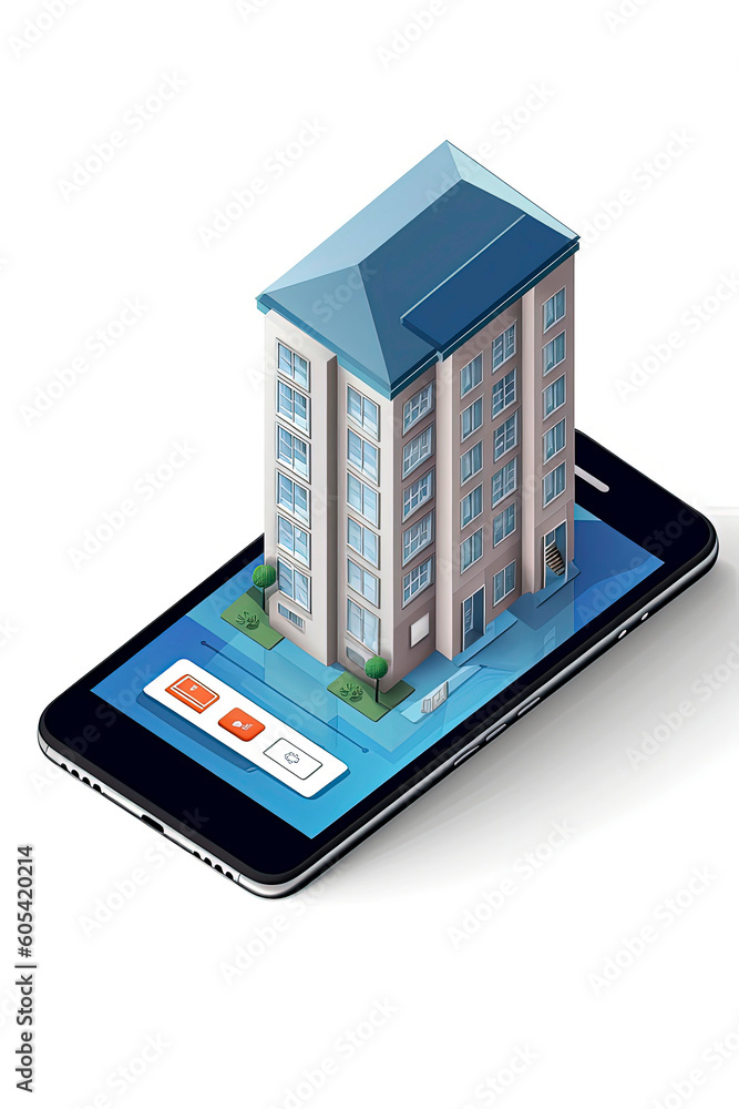 Generative AI Vector illustration of search estate online with AI, use Smartphone with plain background Generative AI Vector illustration of search estate online with AI, use Smartphone with plain background
