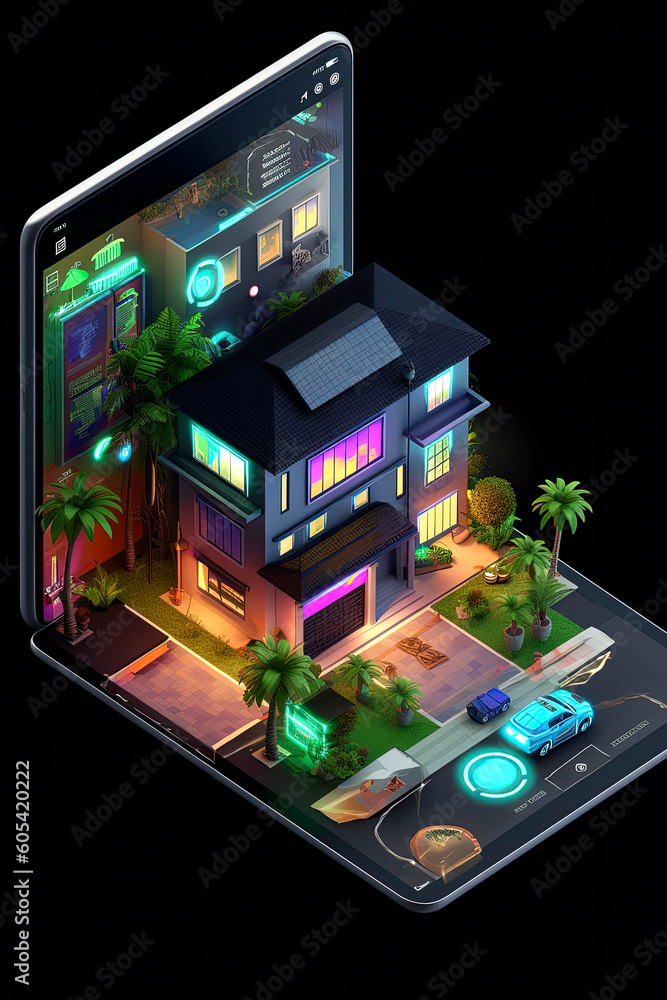 Generative AI Vector illustration of search estate online with AI, use Smartphone with plain background Generative AI Vector illustration of search estate online with AI, use Smartphone with plain background