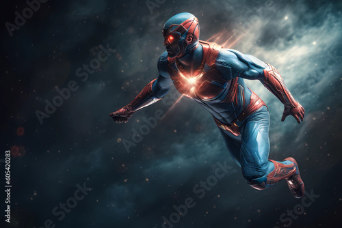 Lighting Hero running in the space at the speed of light