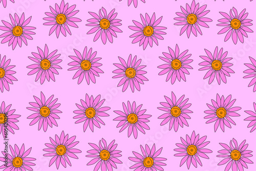 Echinacea Purpurea Plant on pink background seamless pattern. Sommer flower wallpaper.