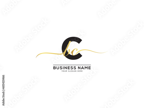 Modern signature CBC letter logo, Royal bcc luxury golden logo for business photo