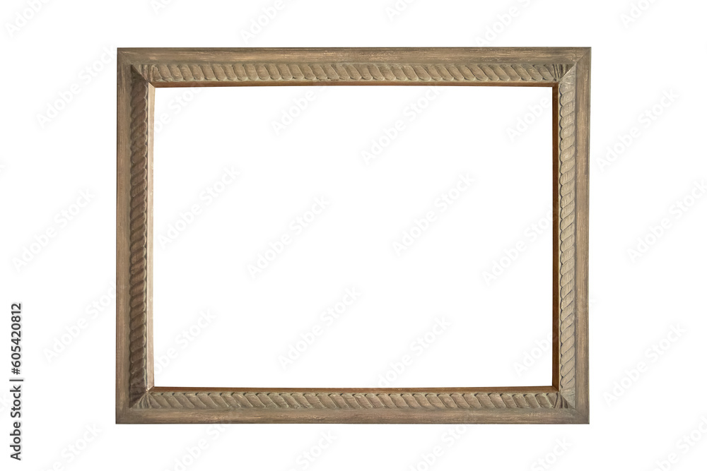 Carved rustic old wood photo frame patterned ornamental brown isolated Carved rustic old wood photo frame patterned ornamental brown isolated