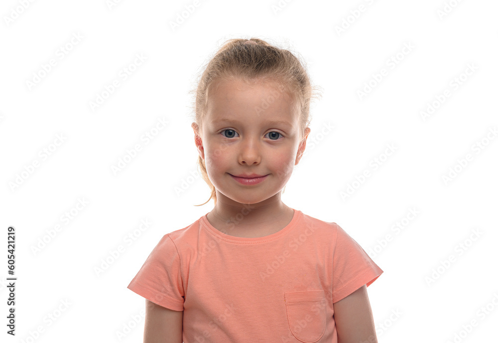 Joyful little girl on a white background. Joyful little girl on a white background.