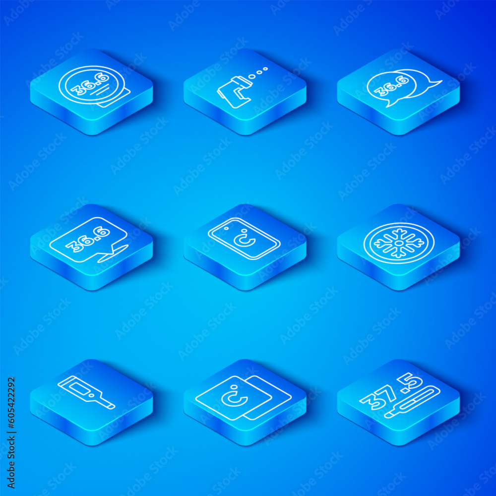 Set line Digital thermometer, Celsius, Snowflake, Medical, and icon. Vector Set line Digital thermometer, Celsius, Snowflake, Medical, and icon. Vector