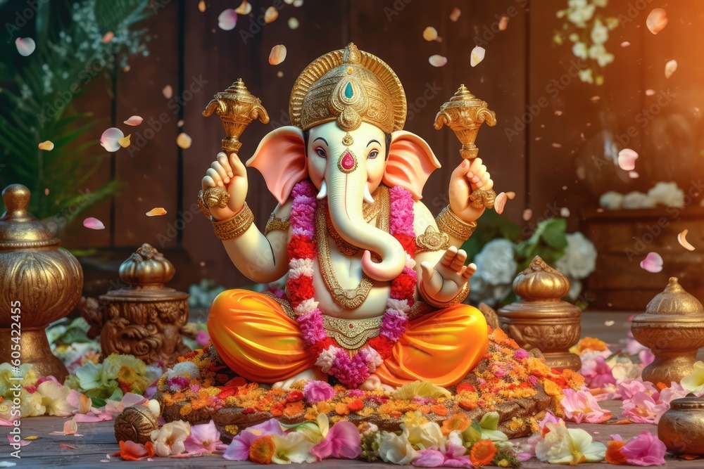 Divine Splendor: Captivating Image of Lord Ganesha, generative AI Divine Splendor: Captivating Image of Lord Ganesha, generative AI