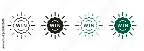 Win Line and Silhouette Icon Set. Trophy for Roulette Victory, Gamble Game Prize. Casino Winner Sign. Poker Award. Achievement in Gambling, Jackpot Symbol Collection. Isolated Vector Illustration