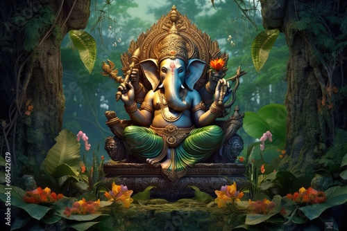 фотография Divine Splendor: Captivating Image of Lord Ganesha, generative AI