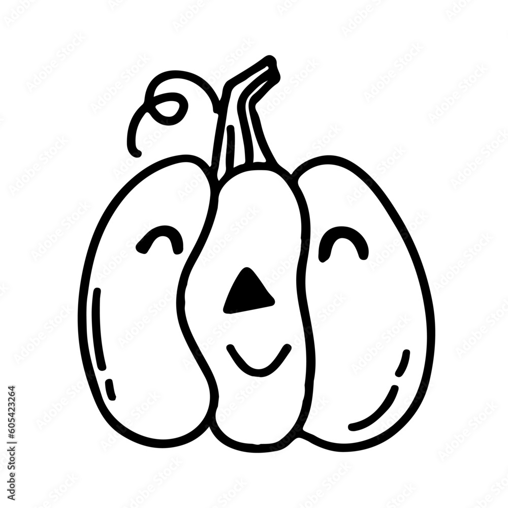 Hand drawn line art of cute Halloween pumpkin in doodle style Hand drawn line art of cute Halloween pumpkin in doodle style