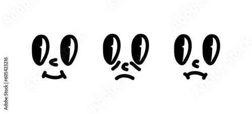 Groovy Cartoon Face, Smiley Set. Happy, Sad and Confused Retro, Vintage, Psychedelic, Acid Vibe (Full Vector)