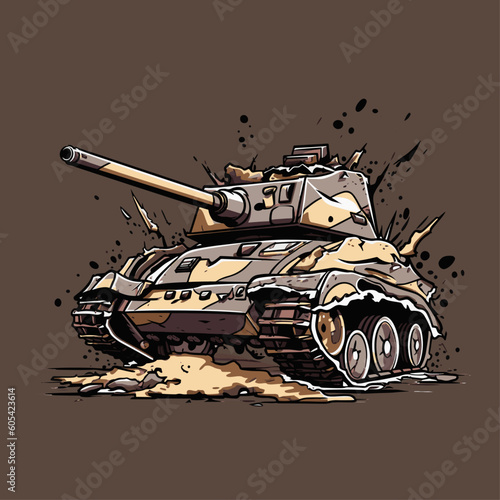 Illustration of dirty grunge destroyed tank