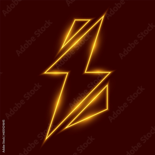 Neon lightning bolt, glowing sign, isolated, vector illustration.